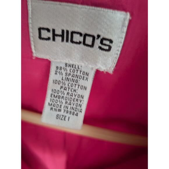 Chico's sz 1 jacket Womens Large Floral Embroidered Button Down Pink Orange - Picture 6 of 8